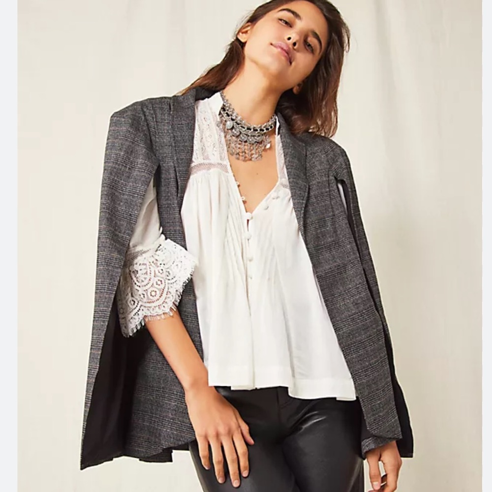 NWT Free People Essex Plaid Blazer Cape one size